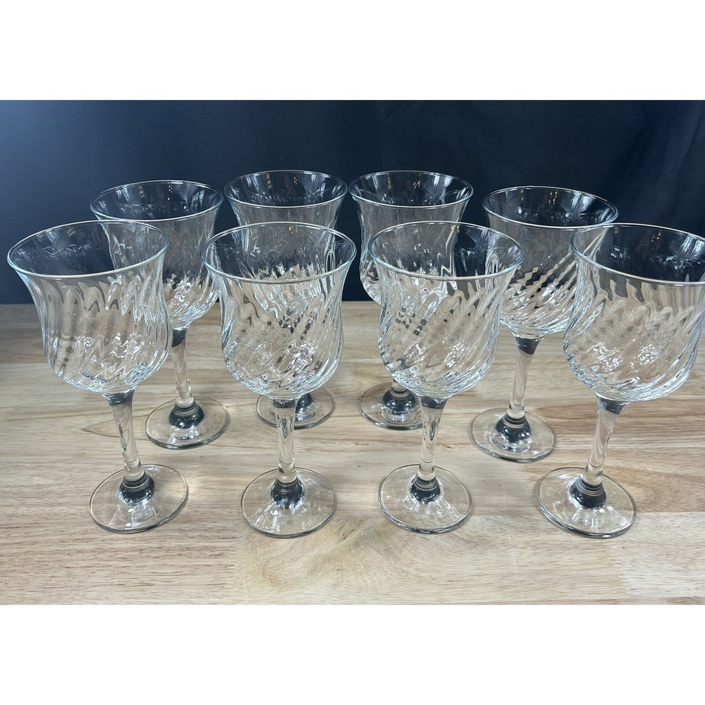 Cristal d'Arques-Durand blown Vintage Wine Glasses Swirled twisted pattern Set-8